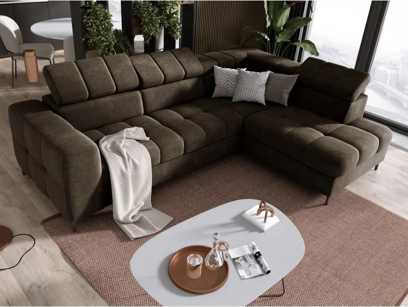 Narożnik PABLOS układ L strona Lewa w tkaninie VOGUE 06 regulowane zagłówki z funkcją spania