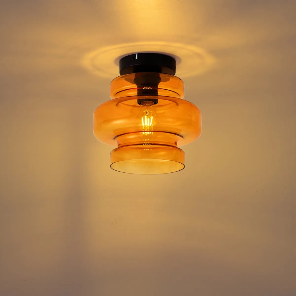 Retro lampa sufitowa czarna z pomarańczowym szkłem - Denise
