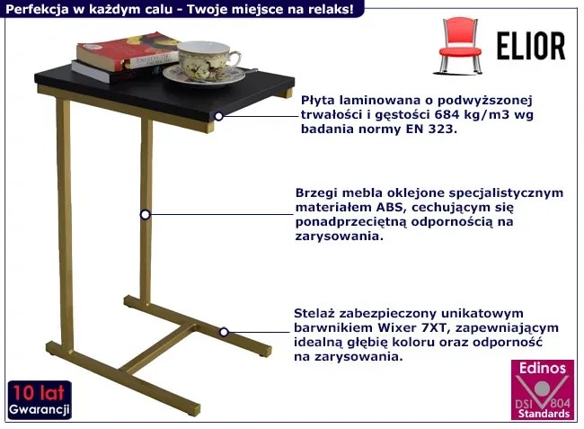 Stolik boczny glamour złoty + czarny - Liros 3X