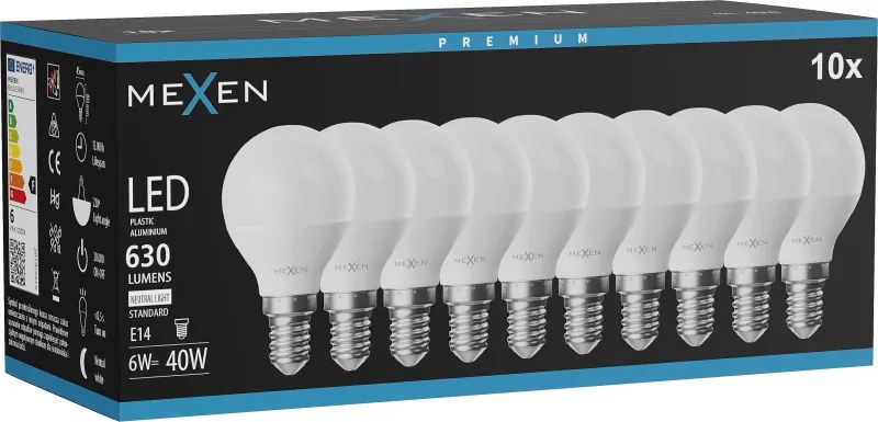 Mexen Nova 10x żarówka LED E14, G45, 6W, Neutralna - 4000K, 630 lm - L101-E14-0640-01x10