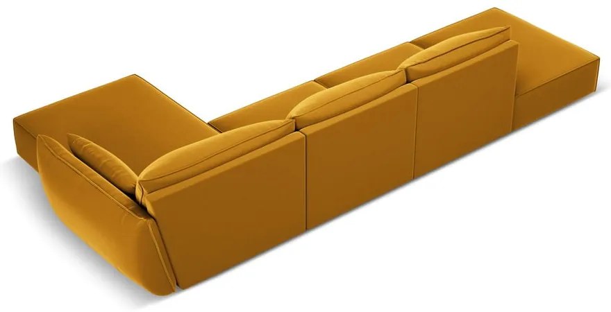 Musztardowy aksamitny narożnik (prawostronny/z szezlongiem) Vanda – Mazzini Sofas