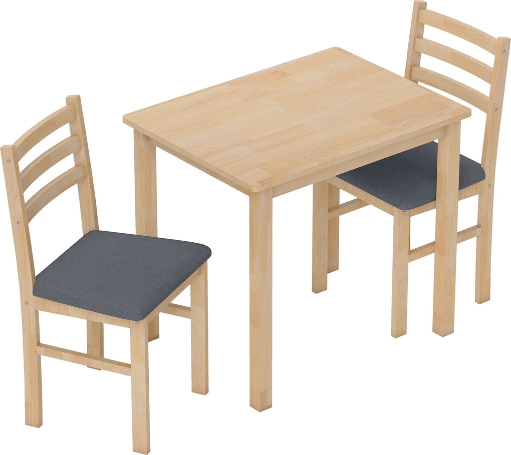 HOMCOM Zestaw 3-częściowy z stołem i 2 krzesłami, stół kuchenny do kompaktowych przestrzeni, tapicerowane krzesła, oszczędzające miejsce, MDF, naturalne drewno