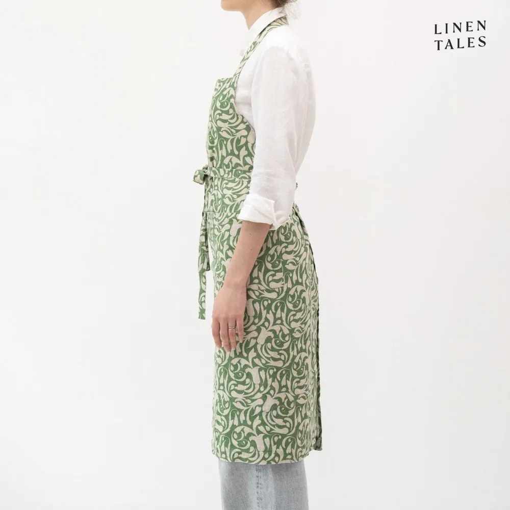 Lniany fartuch Evergreen Damask – Linen Tales