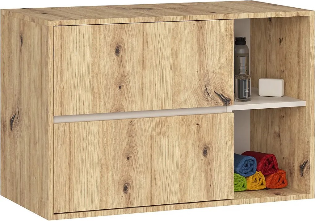 Szafka łazienkowa pod umywalkę AKORD VAMI Dąb Artisan, Kaszmir 90 cm 2 szuflady 2 półki 90x60x45,5 cm