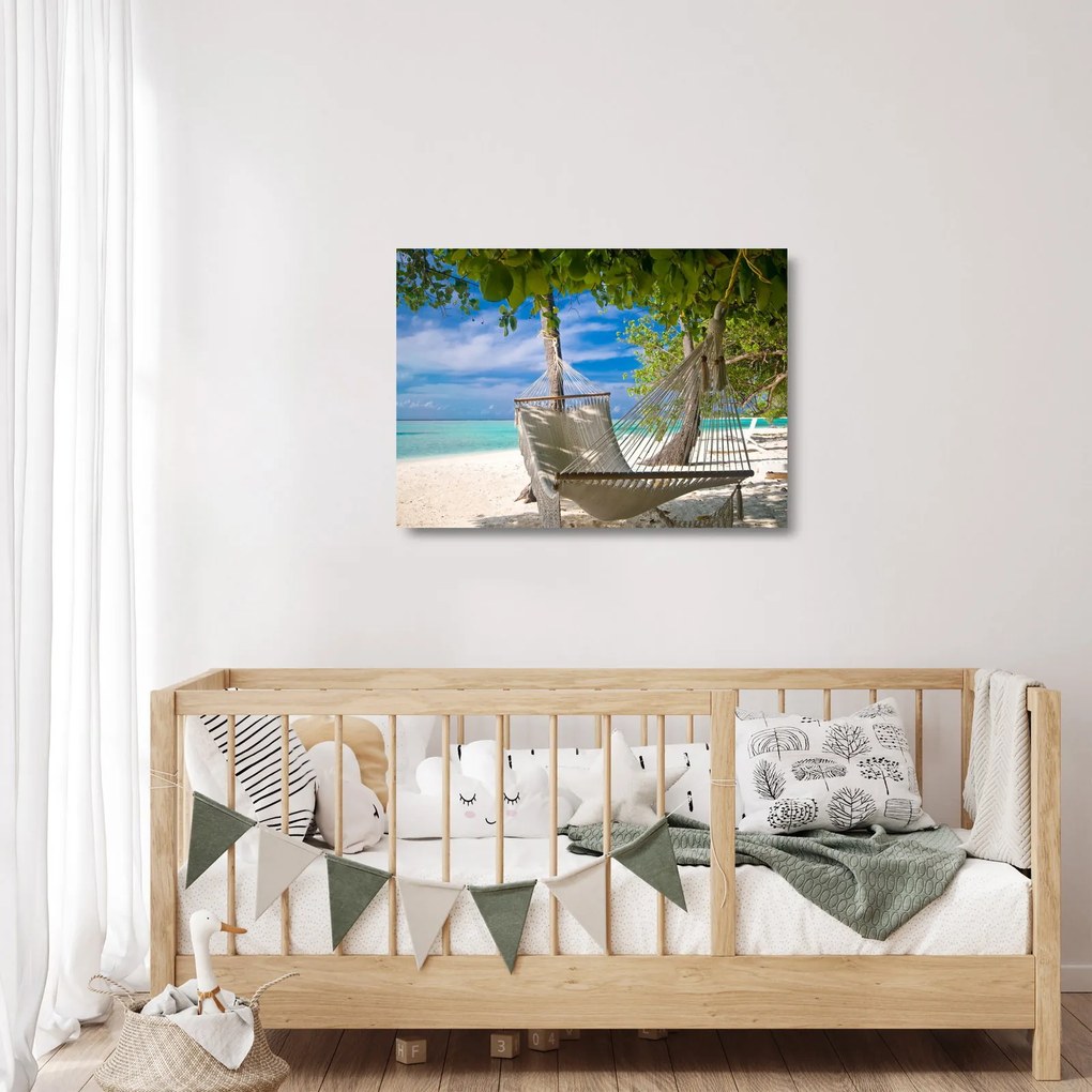 Obraz na szkle - Hamak na plaży (70x50 cm)