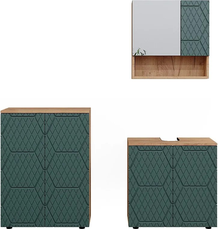 Zestaw mebli łazienkowych zielony/złoty dąb 80x41x58.6 irma