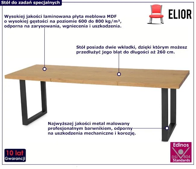 Duży prostokątny rozkładany stół industrialny Efanos 6X