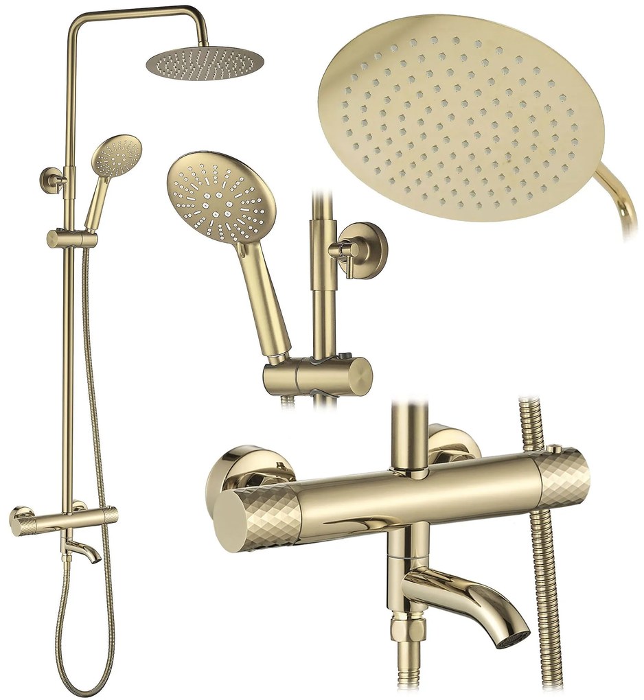Zestaw Prysznicowy Natryskowy Z Termostatem Rea Lungo Diamond Złoty