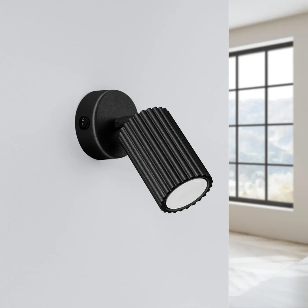 Kinkiet KARBON czarny ryflowany z włącznikiem SOLLUX  LIGHTING