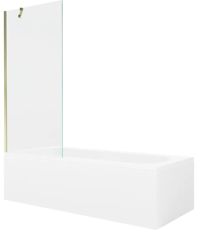 Mexen Vega wanna prostokątna 160 x 70 cm z obudową i parawanem 1-skrzydłowym 80 cm, transparent, złoty - 550116070X9508000050