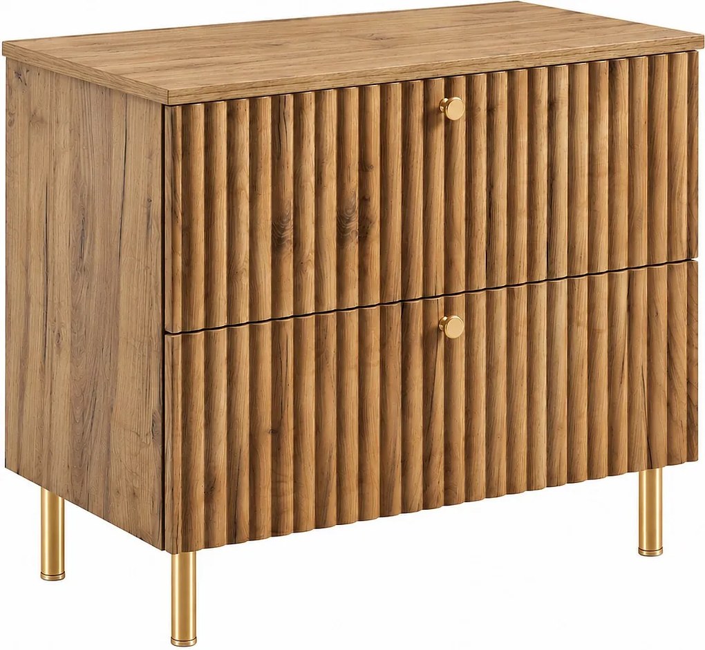 Szafka łazienkowa stojąca z blatem 80, dąb craft złoty + blat dąb craft, uchwyty w trzech kolorach, nogi złote, 80 x 44,4 x 73,6 cm