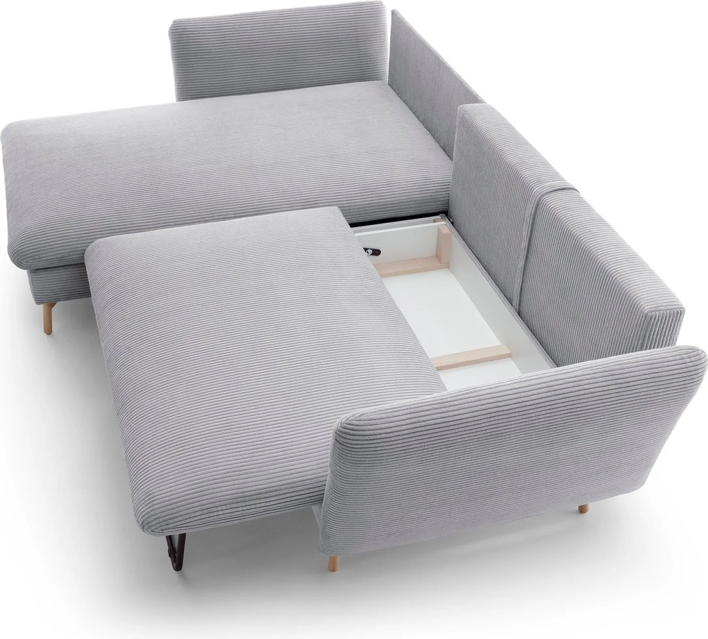 Masseno Narożnik NERA z funkcją spania i pojemnikiem na pościel Narozniki L, Rozkładana sofa - Szary, POSO 55