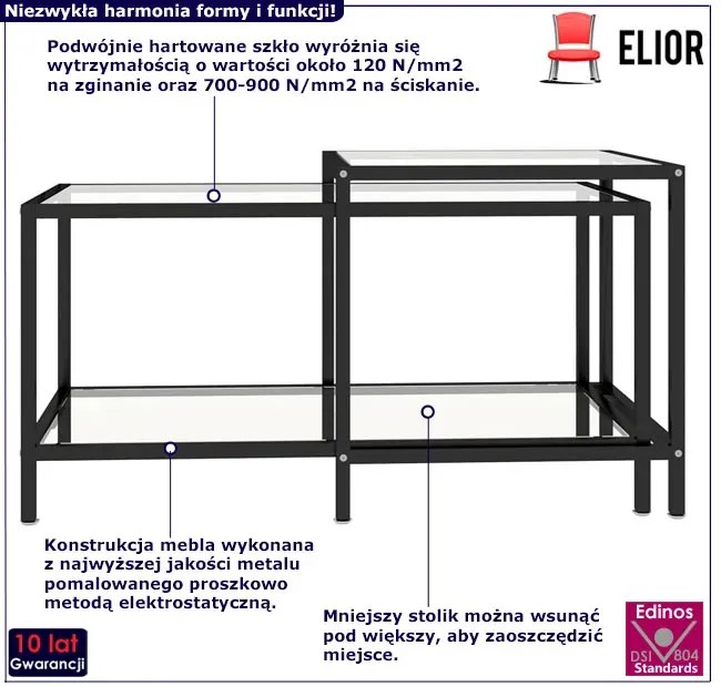 Zestaw 2 stolików z blatem z przezroczystego szkła - Eloma