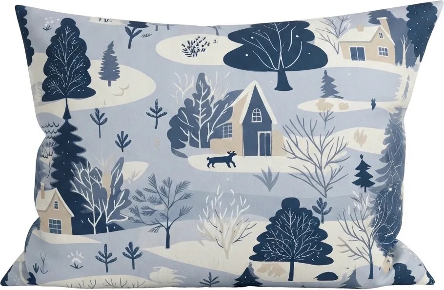 Flanelowa poszewka na poduszkę SNOWY VALLEY 50x70 cm, niebieska