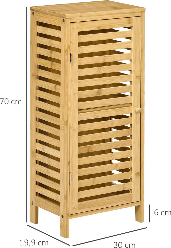 kleankin Szafka Łazienkowa z Żaluzjowymi Drzwiami i Regulowaną Półką Bambus Naturalny 30x199x70cm | Aosom PL