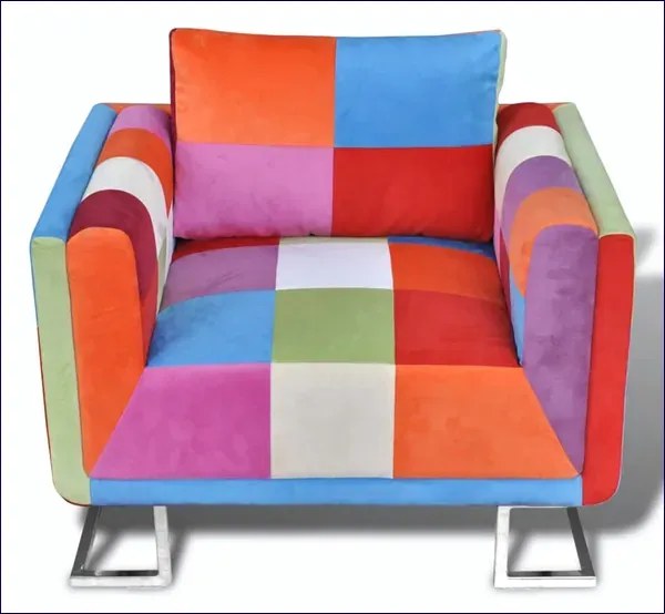 Klubowy fotel patchwork z chromowaną podstawą F4-E35