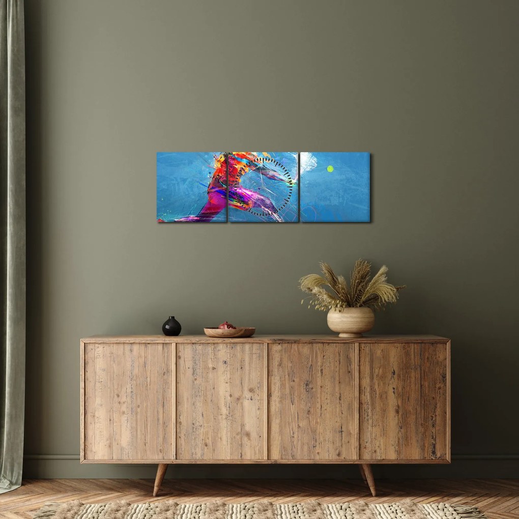 Obraz - Malowany tenisista (z zegarem) (90x30 cm)