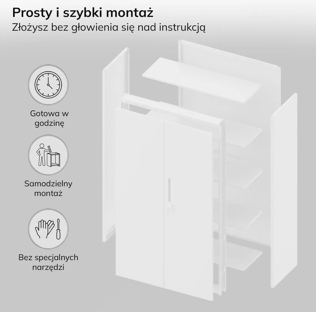 Szafa metalowa wielofunkcyjna Megan z szufladą, biała
