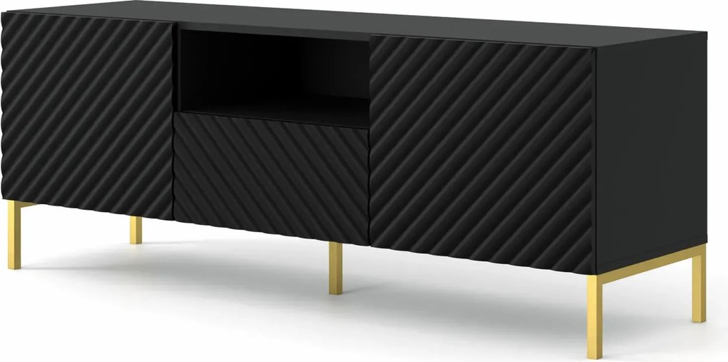 Szafka rtv w stylu glamour czarny mat + złote nóżki N1-E31