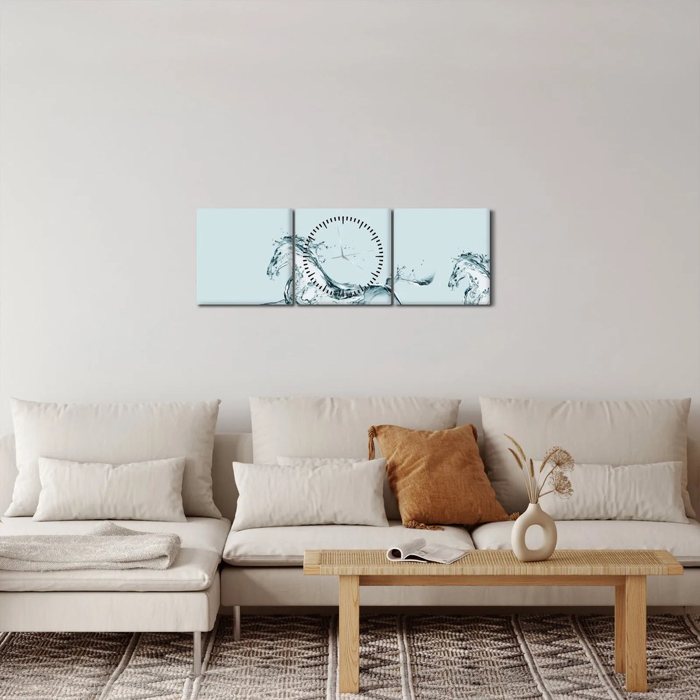 Obraz - Konie z kropli wody (z zegarem) (90x30 cm)