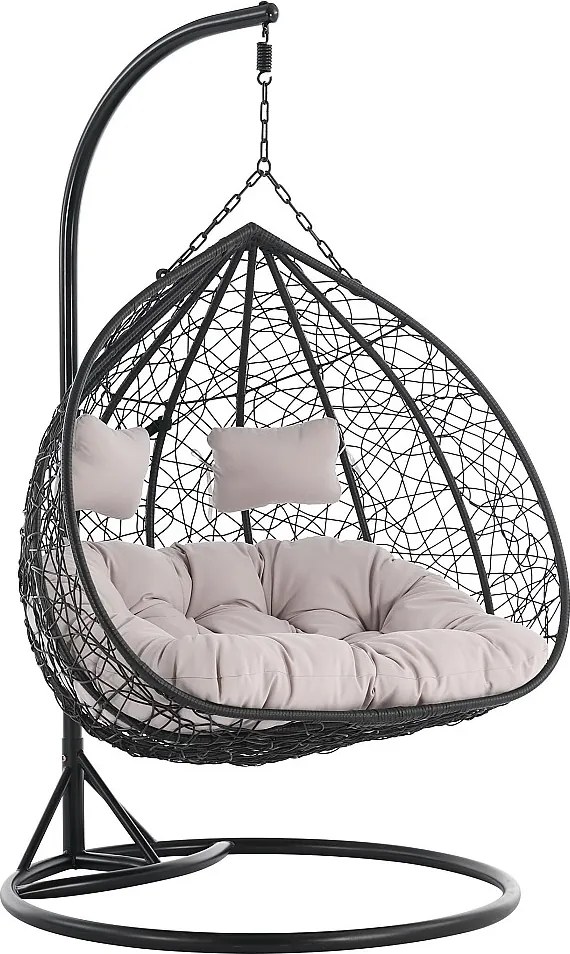 Fotel wiszący  2-osobowy z plecionej żywicy - Czarny z szarymi poduszkami - CAYAMBE od MYLIA