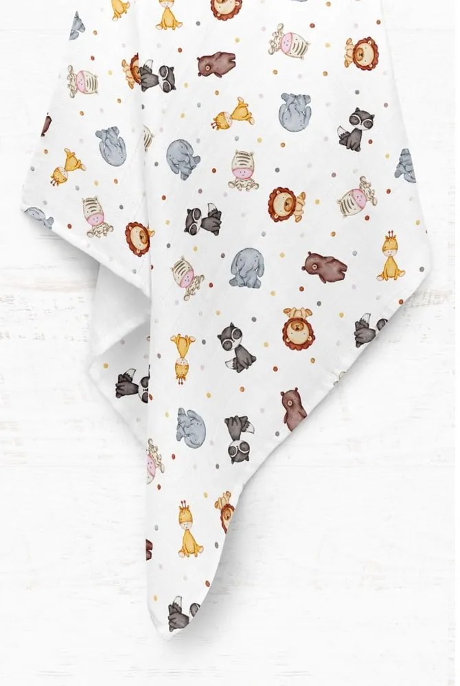 Biały koc dziecięcy muślinowy 75x100 cm Zoo – Mijolnir
