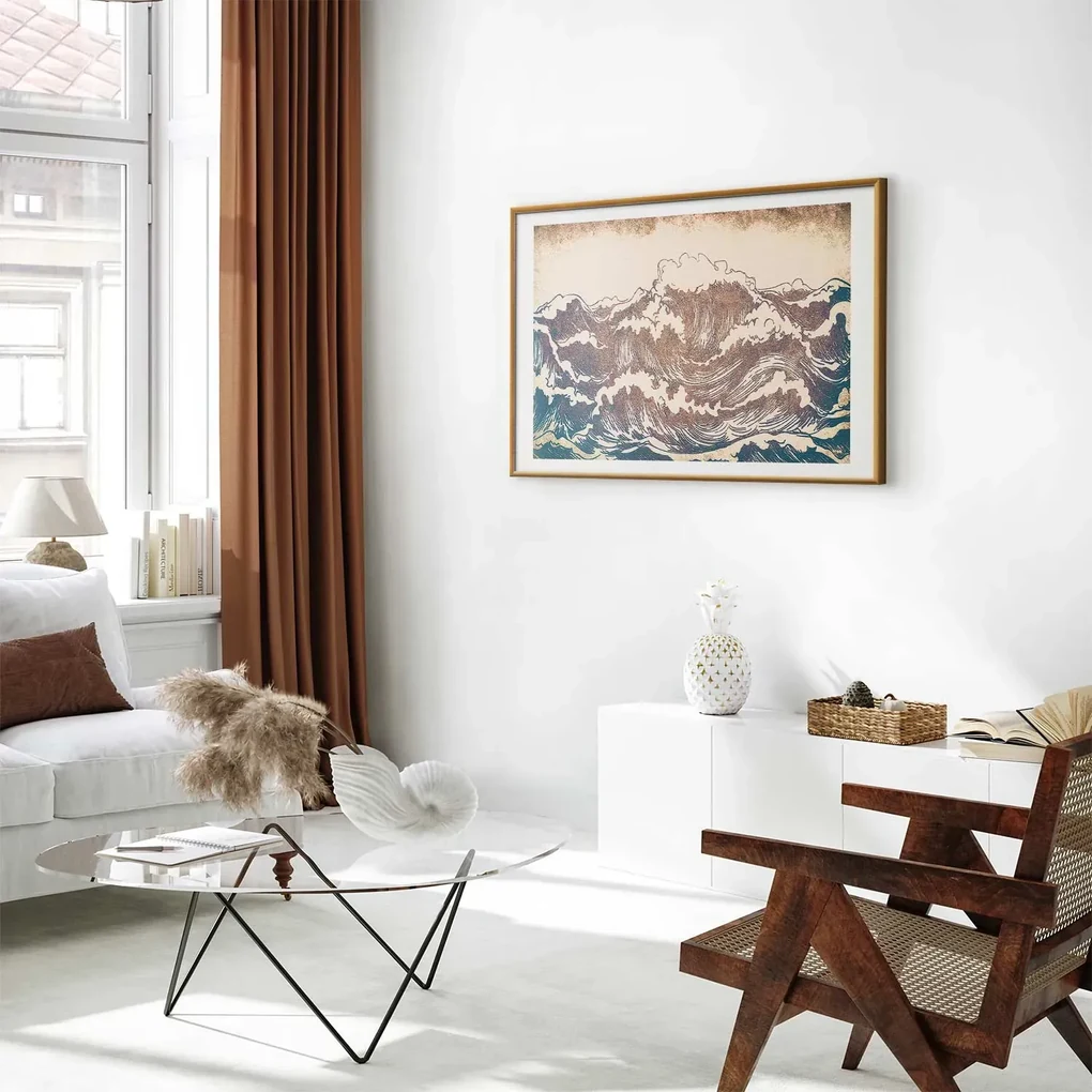 Plakat Olbrzymie fale 42x29,7 cm z ramą złotą z marginesem ARTGEIST B