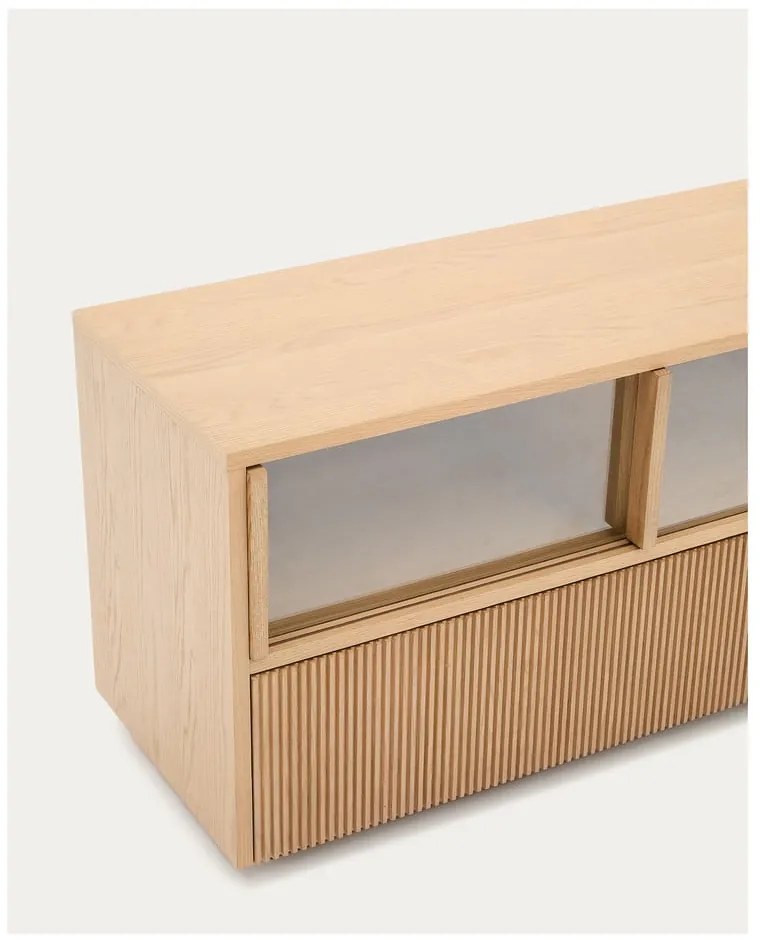 Szafka pod TV w dekorze dębu w naturalnym kolorze 200x54x40 cm Helvine – Kave Home