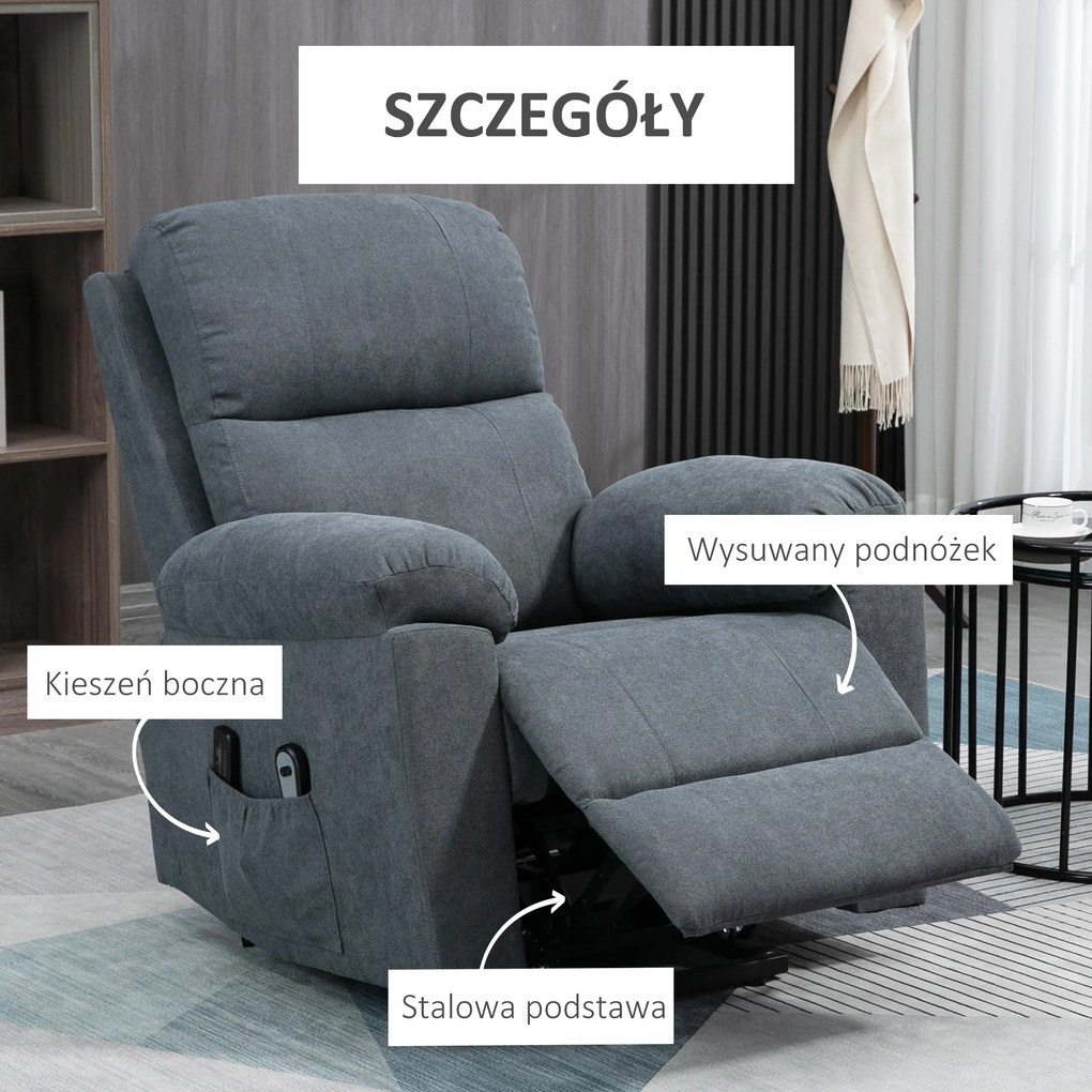 HOMCOM Fotel masujący z funkcją podnoszenia 8 silników wibracyjnych i pilotem szary | Aosom PL