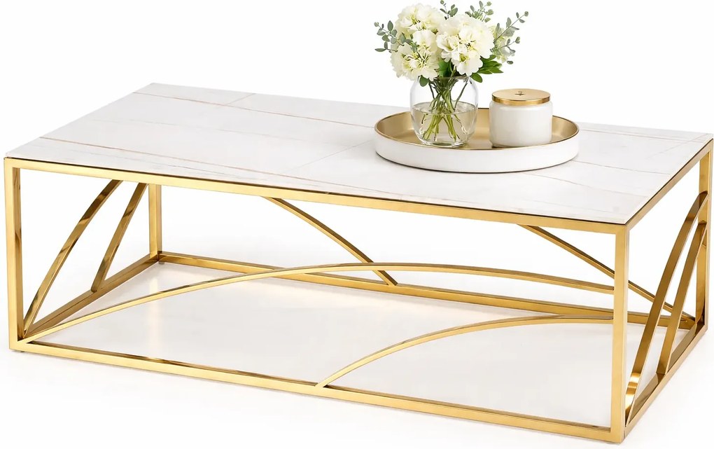 Złota ława glamour z blatem bialy marmur S5-D63