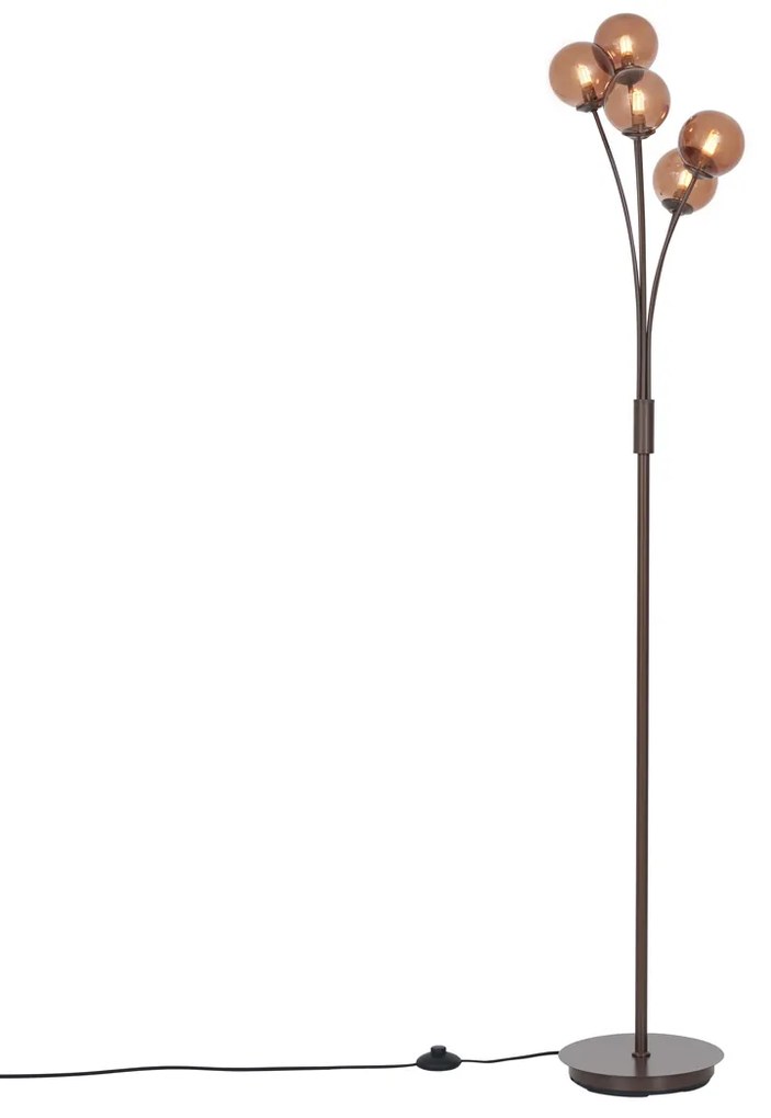 Designerska lampa podłogowa brązowa z brązowym szkłem 5-punktowa - AthensDesignerski Oswietlenie wewnetrzne