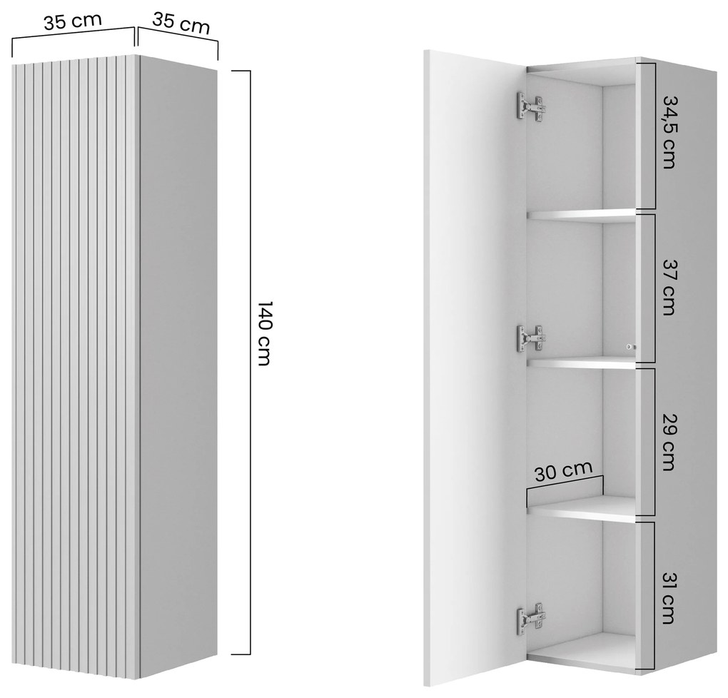 Słupek wiszący Nicole 140 cm z ryflowanym frontem - czarny mat