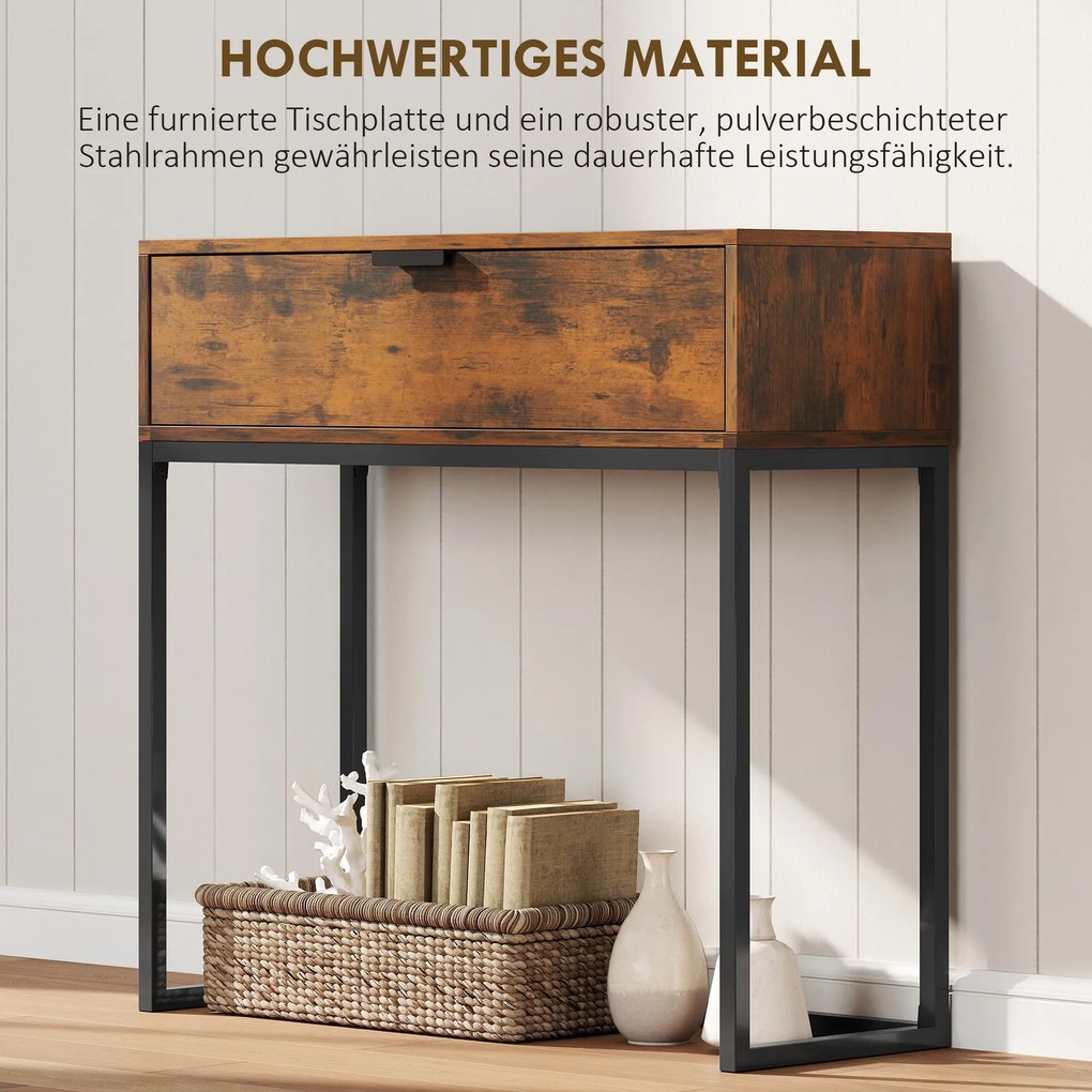 HOMCOM Stolik konsolowy z szufladą, design industrialny, przedpokój salon, 80x30x76 cm, czarny