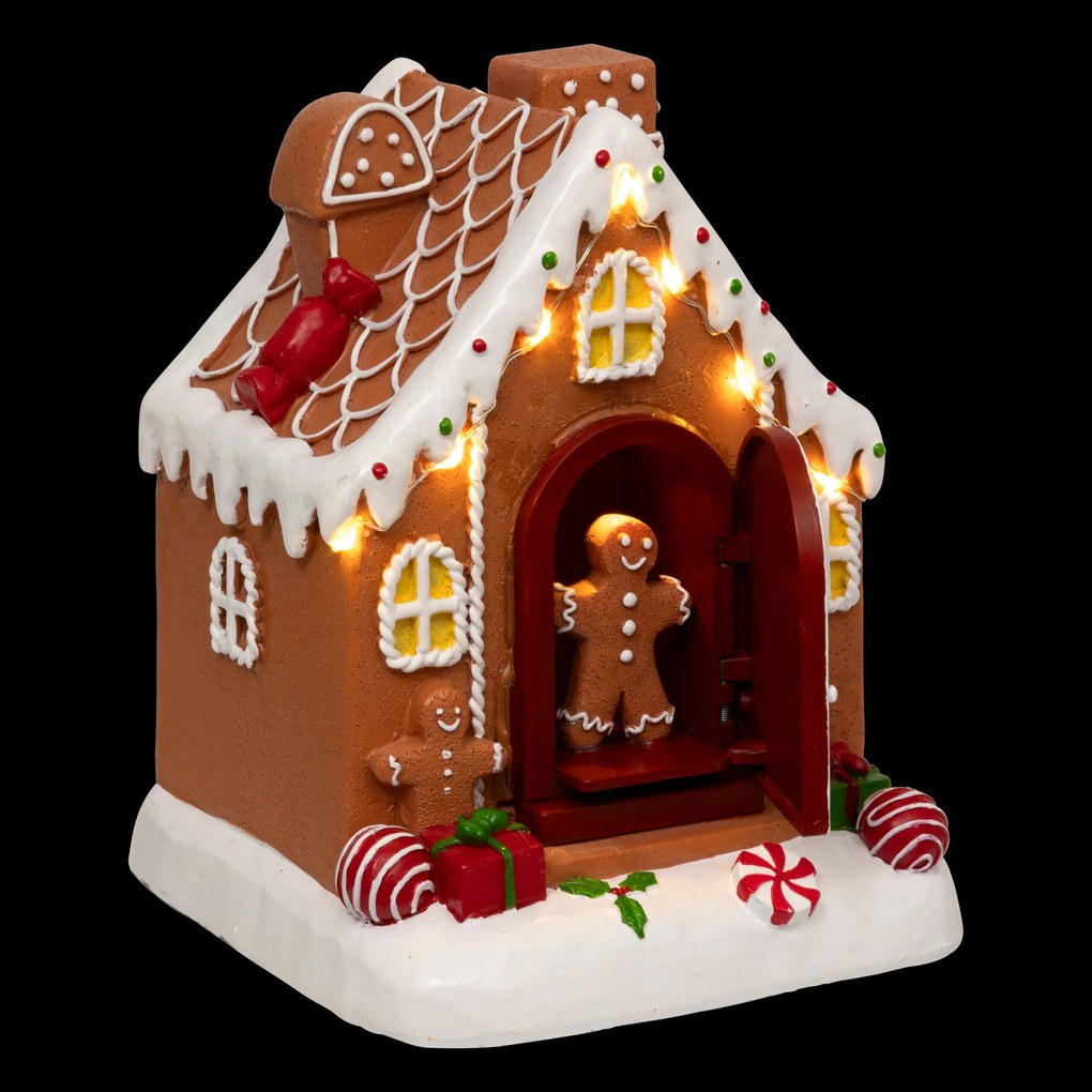 Domek z piernika, 8 LED, ruchomy z dźwiękiem, 16,2 cm