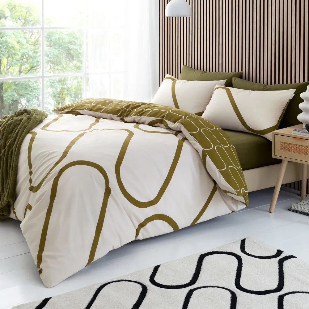 Pościel dwuosobowa w kolorze khaki/beżowa 230x220 cm Linear Curve – Catherine Lansfield