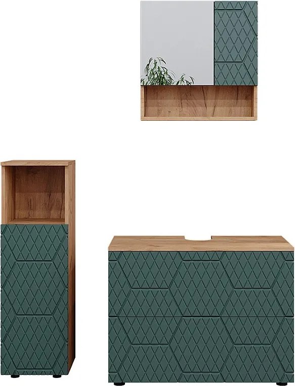 Zestaw mebli łazienkowych zielony/złoty dąb 80x41x58.6 irma