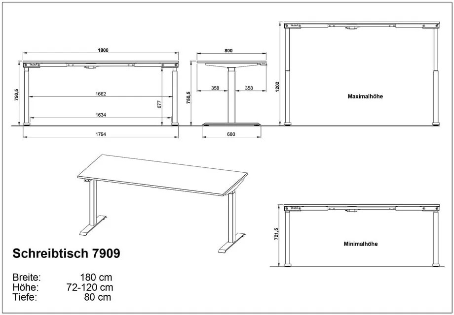 Biurko z elektryczną regulacją wysokości z blatem w dekorze dębu 80x180 cm Agenda – Germania