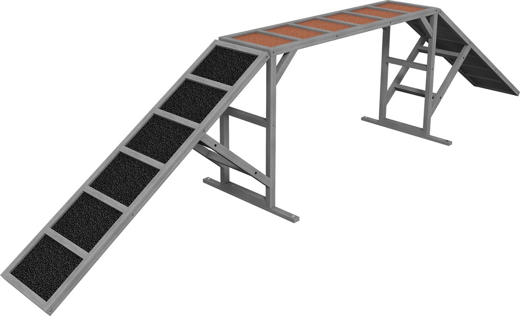 PawHut Rampa agility dla psów z listwami zabezpieczającymi, antypoślizgową powierzchnią, odporna na warunki atmosferyczne, do 40 kg, 325x55x69 cm, szara | Aosom PL