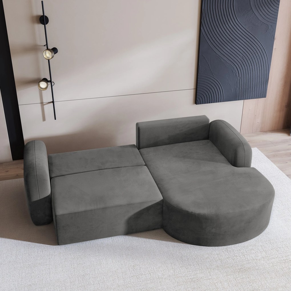 Masseno Narożnik AMILIA z funkcją spania i pojemnikiem na pościel Narozniki L, Rozkładana sofa - Szary, MONOLITH 85