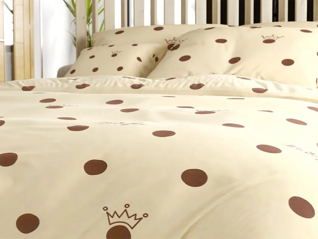PrzytulneMieszkanie.pl PrzytulneMieszkanie.pl Pościel bawełniana CROWN LOVE FOR beżowa Rozmiar pościeli: 2 szt 70 x 90 cm | 200 x 220 cm