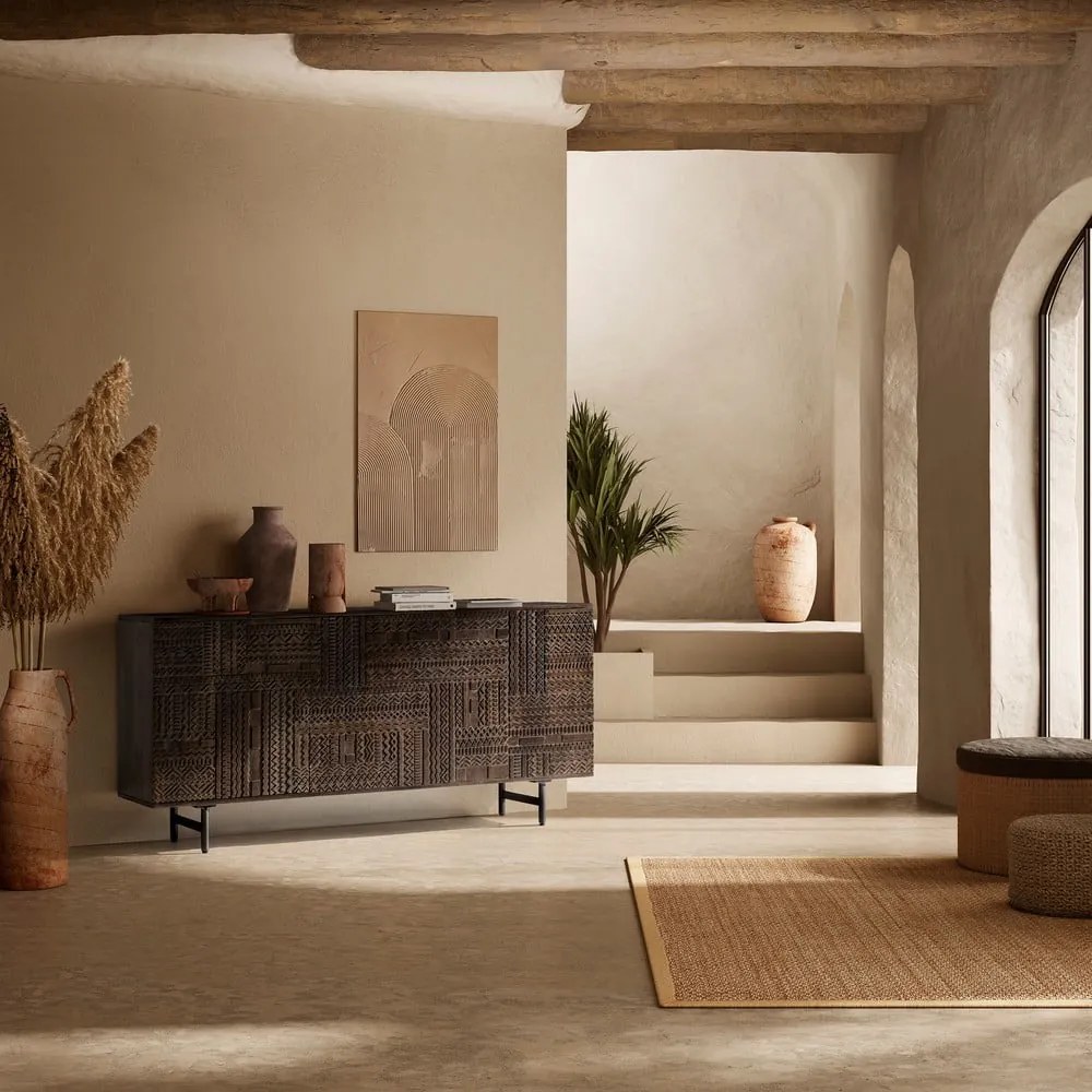 Ciemnobrązowa komoda z litego drewna mango 160x75x40 cm Kalai – MOME