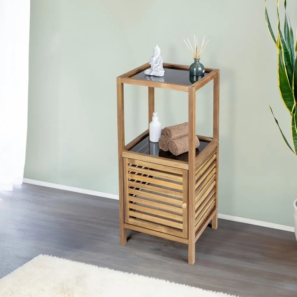 Czarno-naturalna niska wąska szafka łazienkowa z litego drewna akacjowego 39,5x86 cm Fondi – Wenko