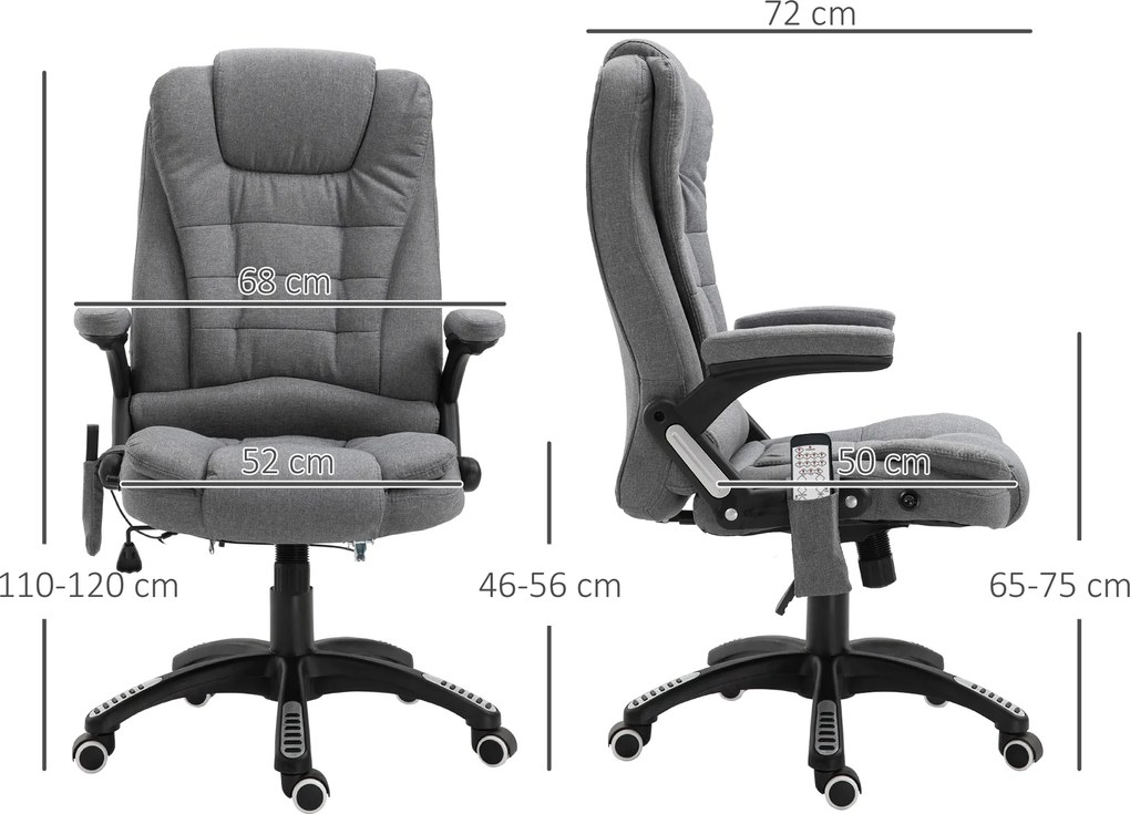 Vinsetto Fotel z masażerem fotel biurowy fotel do gier Regulowane siedzisko Maksymalny udźwig 120 kg Ciemnoszary | Aosom PL