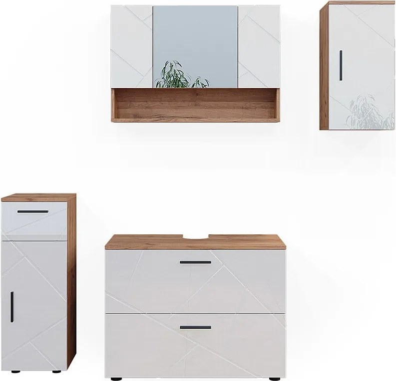 Zestaw mebli łazienkowych biały wysoki połysk/złoty dąb power 80x41x58.6 irma