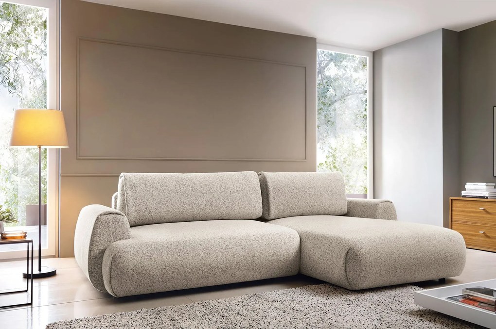 Beżowa melanżowa kanapa narożna z funkcją spania D5-A31