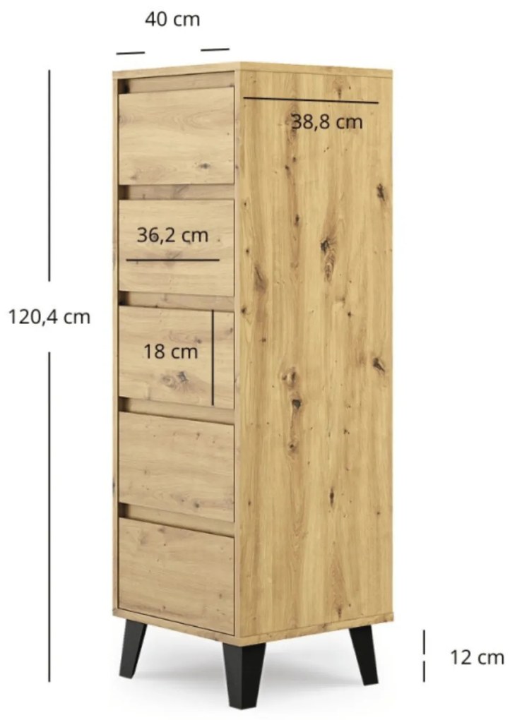 Komoda z Szufladami do Salonu BORVO 40 cm Dąb artisan Nowoczesna