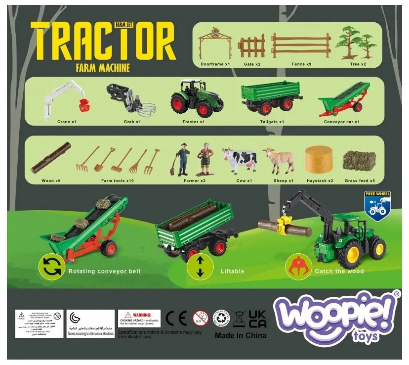 Woopie zestaw maszyn rolniczych traktor ciągnik zagroda mini farma osada rolnicy