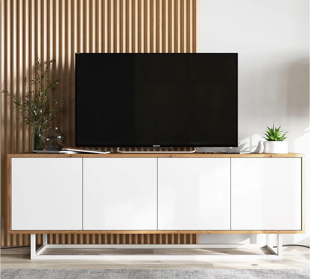 Szafka RTV NILA 3 150 dąb wotan/biała mat