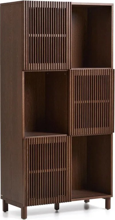 Ciemnobrązowy regał w dekorze orzecha z drzwiami przesuwnymi 84,5x170x42,5 cm Beyla – Kave Home