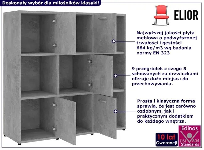 Klasyczny regał z półkami beton - Nero 5X